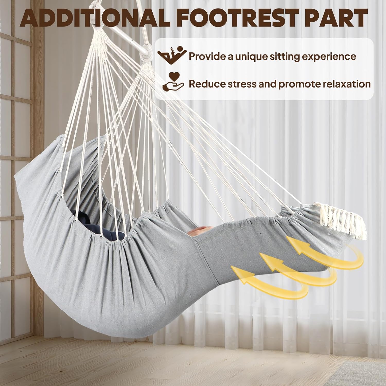 Chihee Hammock Chair Hanging Chair with Foot Rest 2 Cushions Max 500lbs Robust Metal Spreader Bar Collapsible Easy Storage Soft Cotton Swing Chair Strong Strap Iron Carabiner Side Pocket Included - Image 6