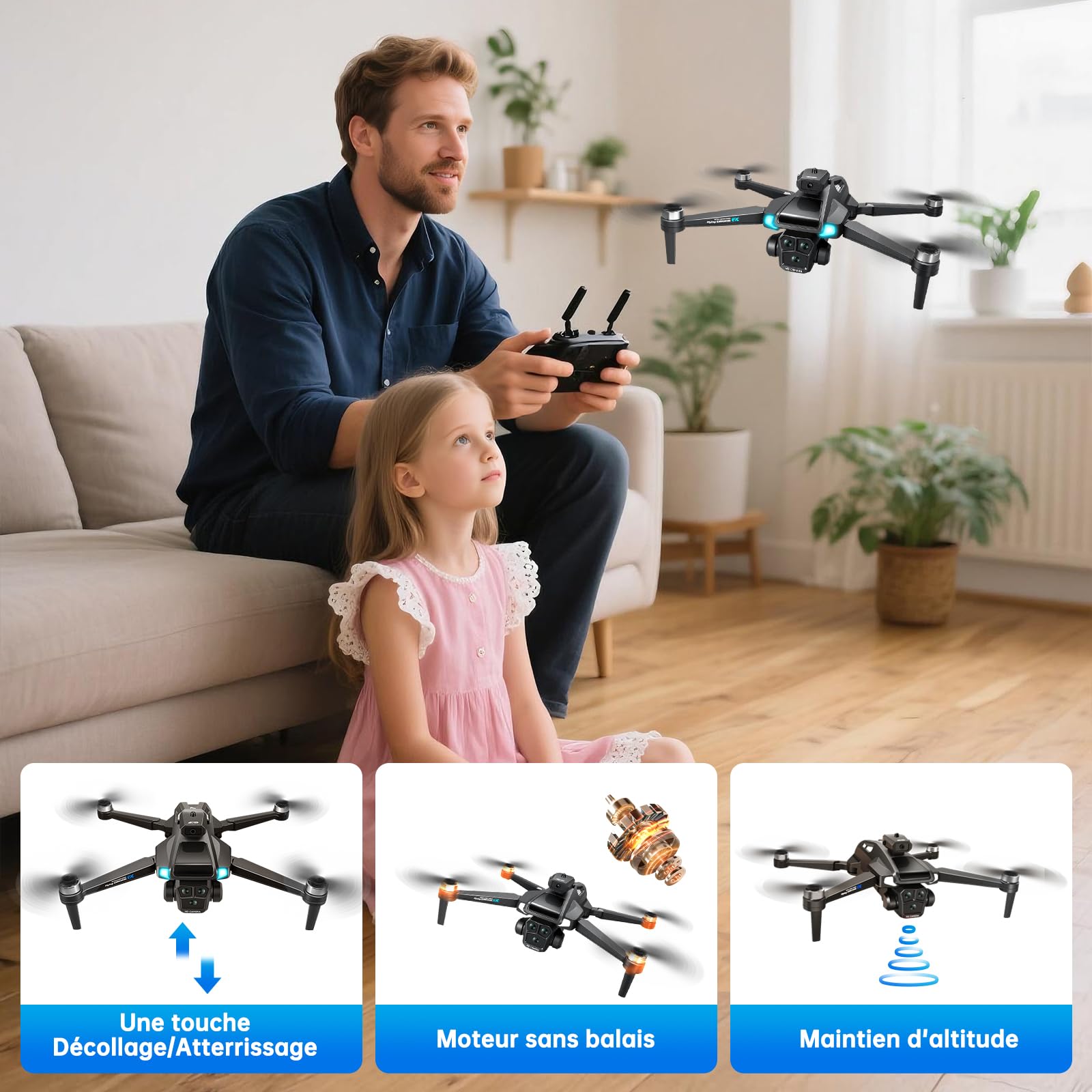 Dron con 4K HD Cámara para Adultos y Principiantes, 40+ min de Vuelo (2 Baterías),Mini Quadcopter RC Plegable WIFI con Motor Sin Escobillas, Doble Cámara, Selfies con Gestos