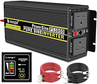Novopal 3000W 6000W Pure Sine Wave Inverter 12V DC to 240V AC Power Converter with 2 UK Sockets,1 USB,16.4FT Remote Control, 2 Cooling Fans,for RV,Boat,Truck,Camping,Home