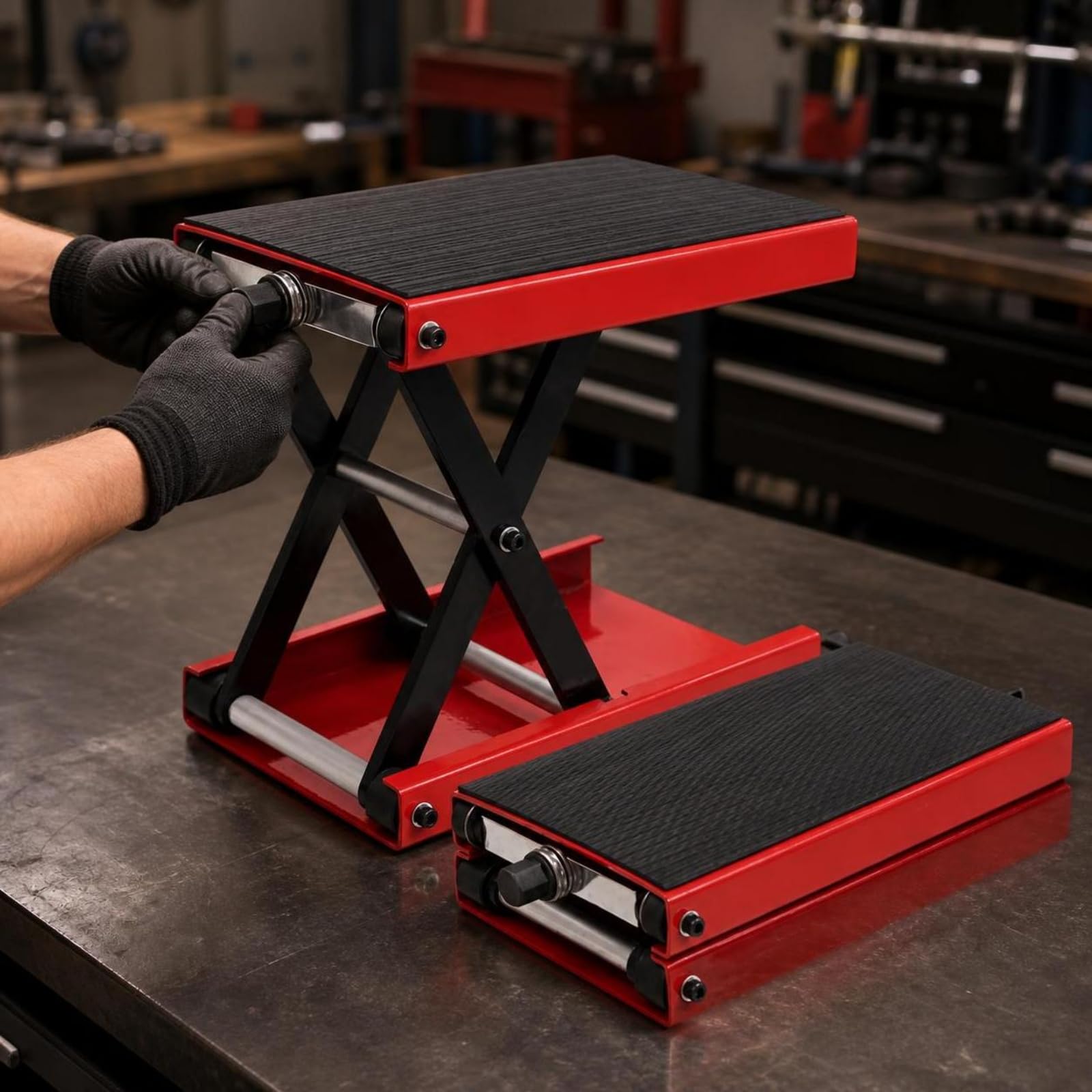Elevador Motocicletas Universal | Ajustable, Soporte Elevación para Motocicleta, Base Elevadora para Motocicleta, Taller, Garaje, Mecánicos