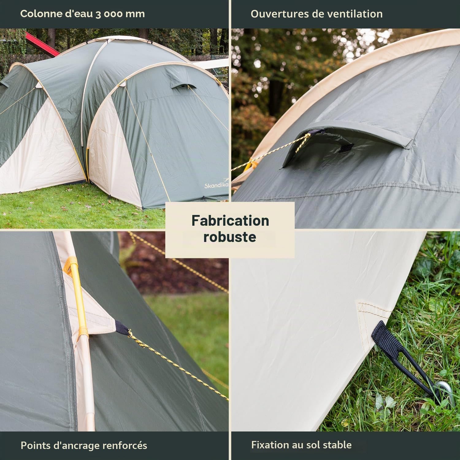 Skandika Tente dôme Daytona 6 Personnes | Tente familiale avec 3 cabines de Couchage, Colonne d'eau 3000 mm, Hauteur 195 cm, moustiquaires, Store banne | Tente de Camping pour Famille, Amis