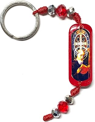 St Benedict Red Wood Charm Keychain Religious Gift Llavero de San Benito Madera