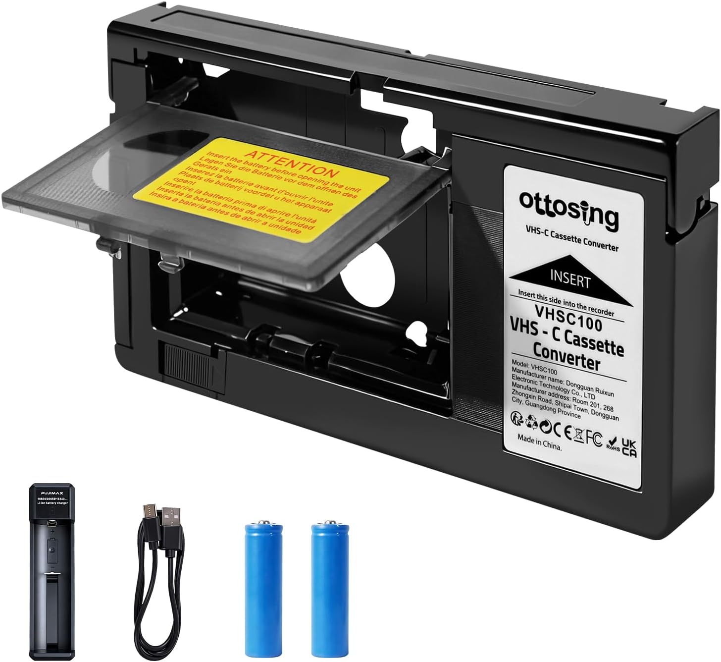 New VHSC Cassette Adapter, SVHS VHS-C to VHS, 12mm VHS Tape Recorder, Comes with a Voltage Regulator Board 3.7V Battery, Suitable for VCR Player, Not Compatible with 8mm/Hi8/Mini DV Tape