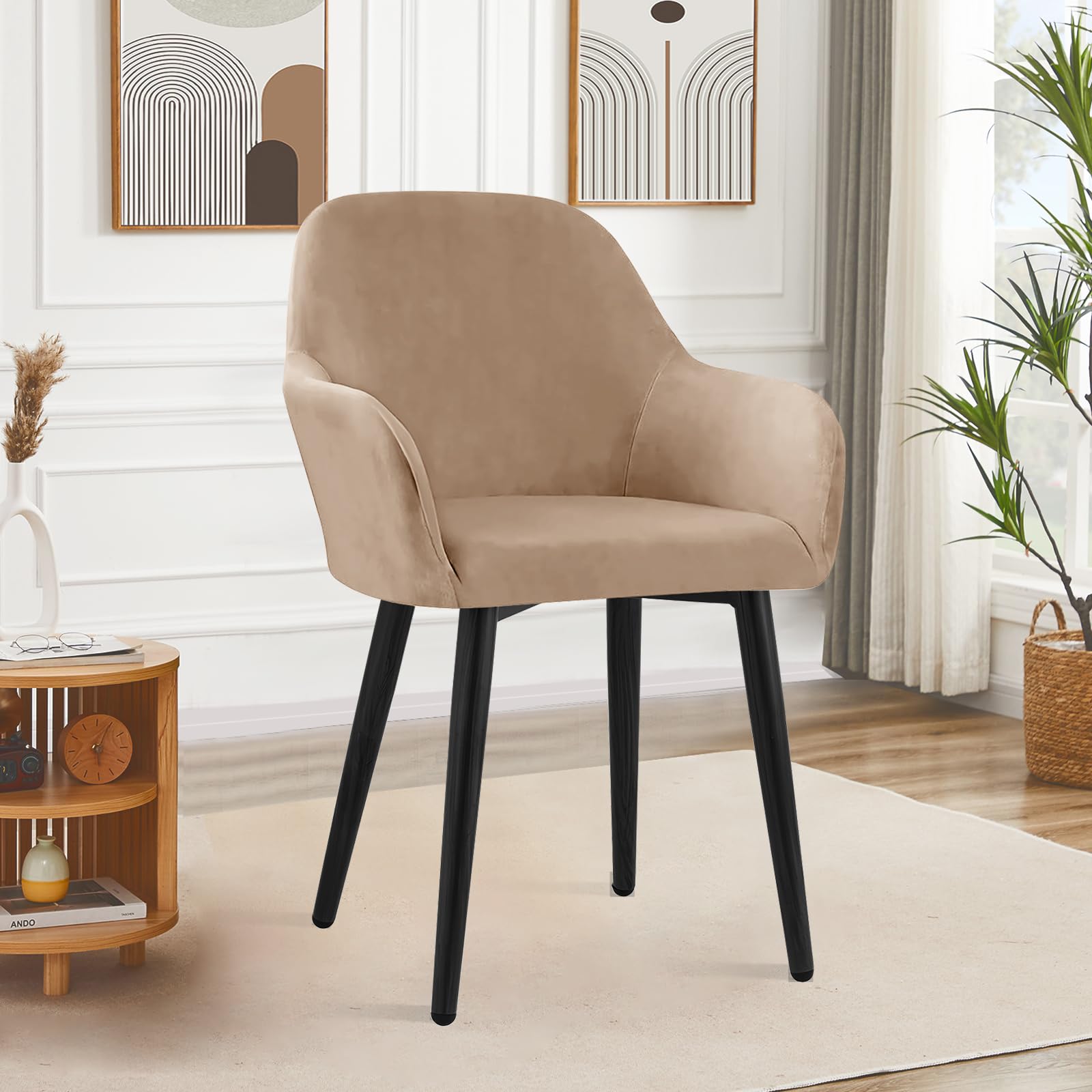 Alishomtll Lot de 4 housses de chaise extensibles en velours universel avec accoudoirs - Détachables et lavables - Pour chaises de salle à manger, cuisine, banquet, mariage et fête (Camel, lot de 4