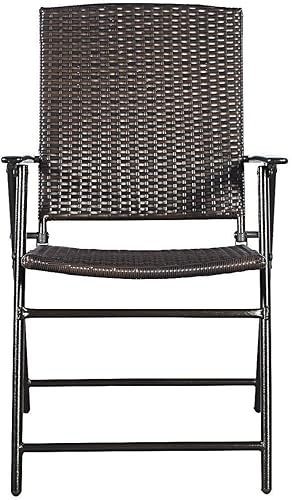 Miniatura 7 de COSTWAY P - Juego de 4 sillas plegables de mimbre portátiles para patio al aire libre, piscina, césped, con marco de acero de ratán duradero, marco