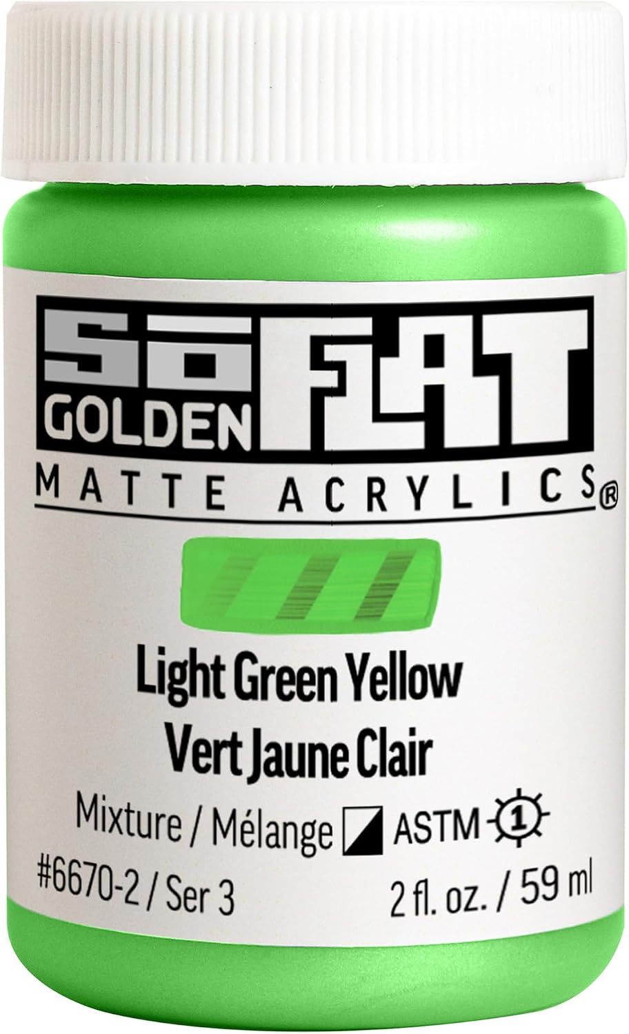 GOLDEN SoFlat Matte Acrylic Paint, Light Green Yellow, 2 fl oz Jar, Professional Acrylic Paint, Semi-Opaque