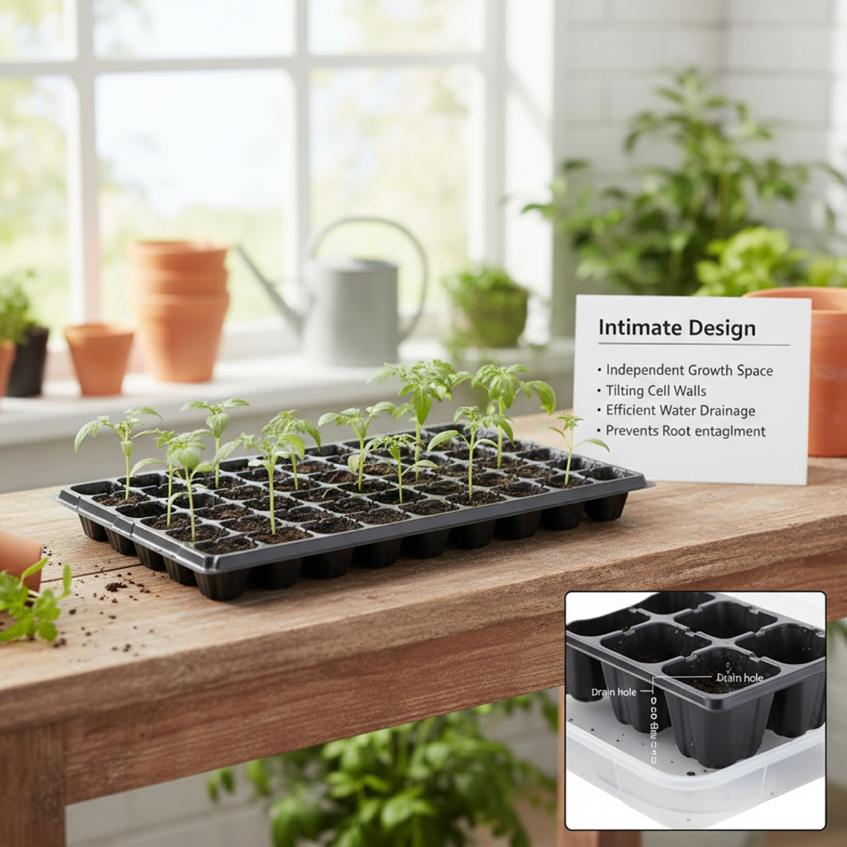10 pièces 72 cellules Plateau de démarrage de graines Kit Plateau Germination des Plantes Plateaux démarrage semis en Plastique Pet avec Trous Drainage idéal pour Le Jardinage intéri