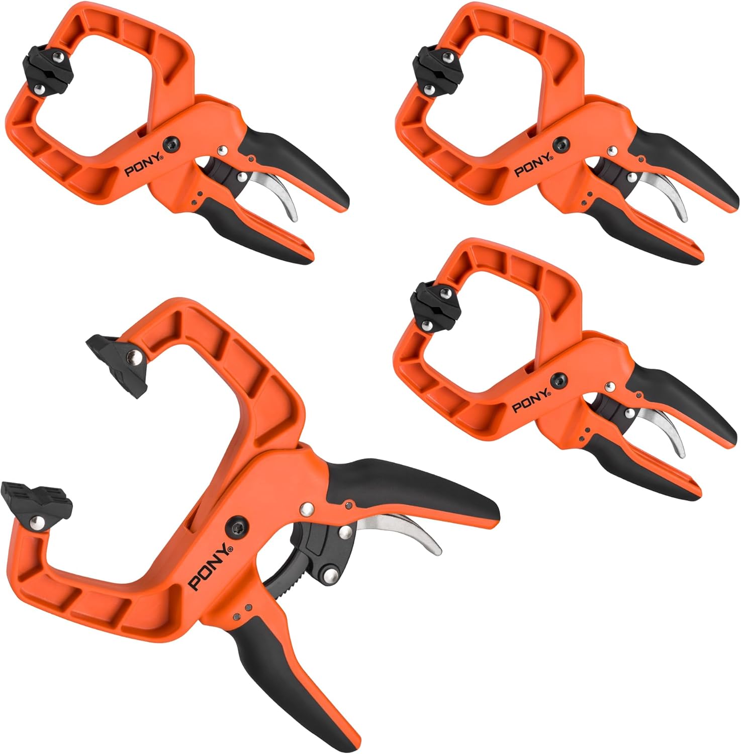 PONY 4-Pack 2-Inch Quick-Release Ratcheting Wood Clamps for Woodworking, Professional Hand Clamps with Box-Joint Design, Ergonomic Handles, 60 LBS Clamping Force