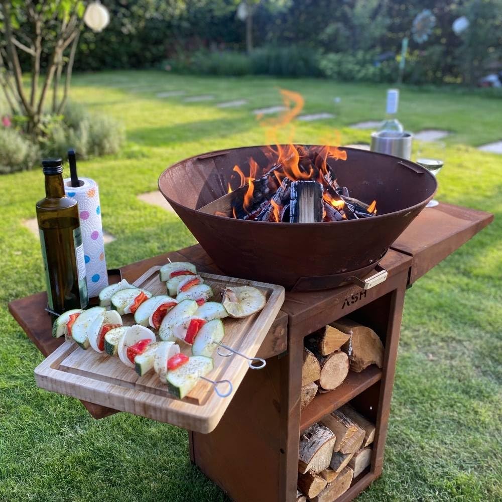 Plancha - BBQ - Grille - Bracière - Acier Corten - ASH Phoenix - Couleur rouille - Plaque pour barbecue - Plancha pour extérieur - Anneau pour gril 60Ø x 115 cm - Extra Large - Cheminée de jardin