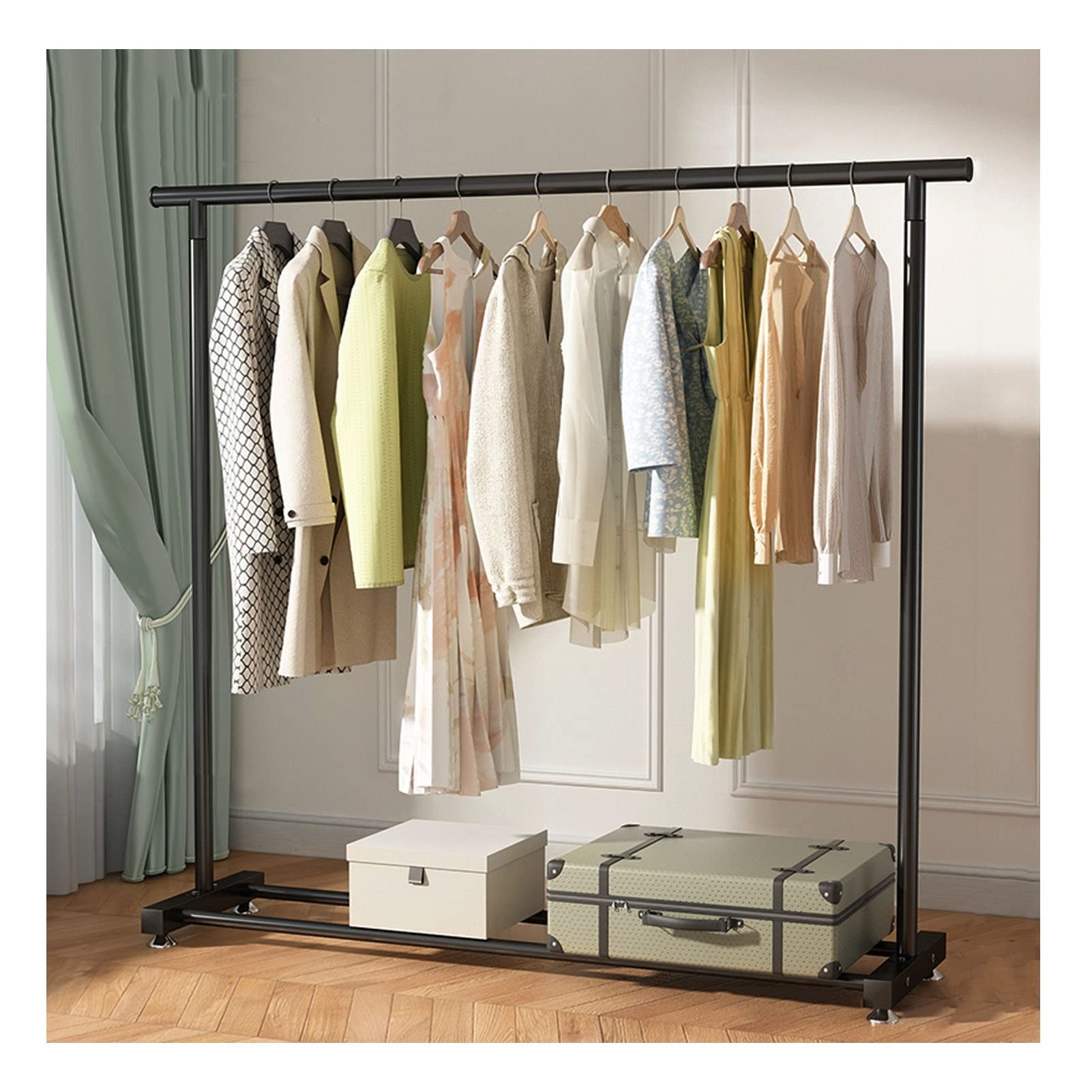 Aycdl Black Heavy Duty Metal Garment Rack With Lower Storage Shelf Multi Functional Clothing Hanger For Bedroom Entryway Coat Display Stand Tidy Organization Solution,-150Cm