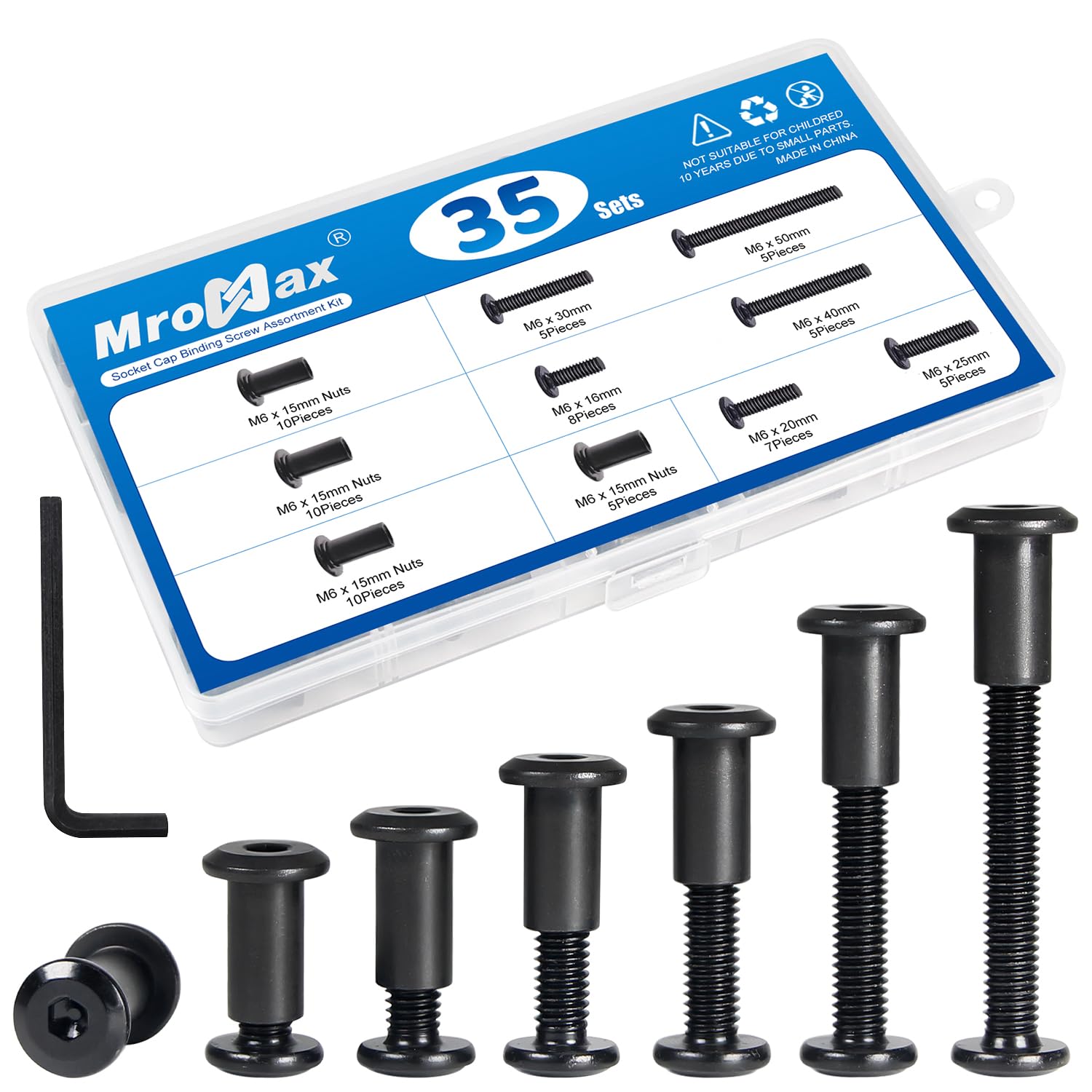 M6 Hex Drive Socket Cap Bolts Screws Kit - 35 Piece -1 M6 Hex Drive Socket Cap Bolts Screws Kit - 35 Piece -1
