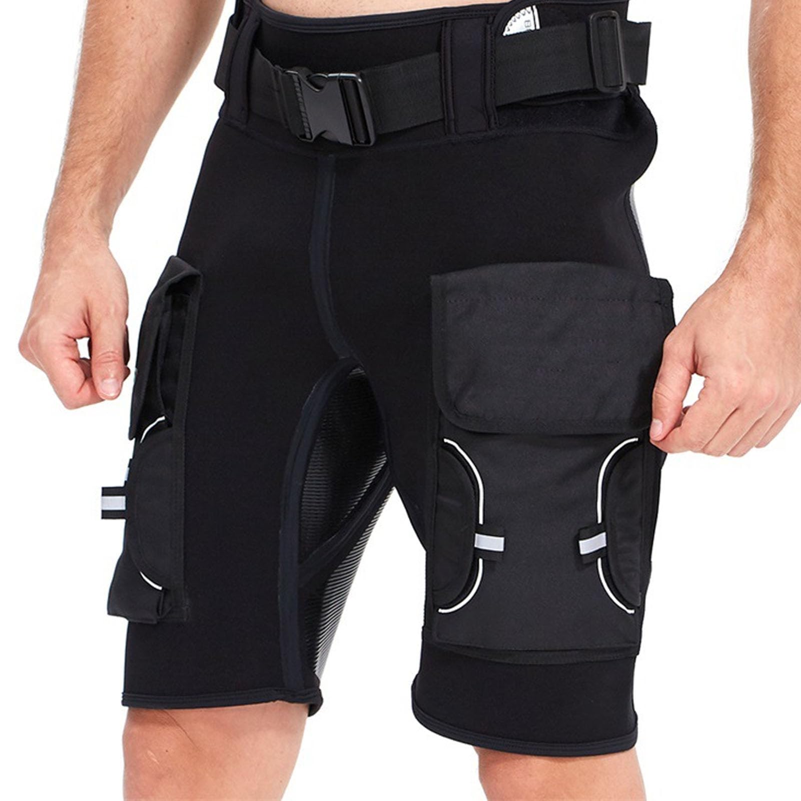 aqxreight 3mm Neoprenowe Spodenki Techniczne z Kieszeniami Elastyczny Kombinezon z Wysokim Stanem Spodenki do Nurkowania Surfing Snorkeling Kajakarstwo Czarny