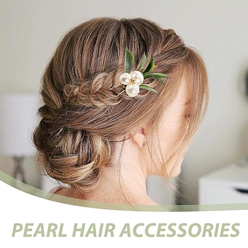 Miniatura 5 de Accesorios para el cabello de dama de honor de decoración de vegetación de 3 piezas: flores, horquillas de boda, diadema de hojas - diseño de perlas