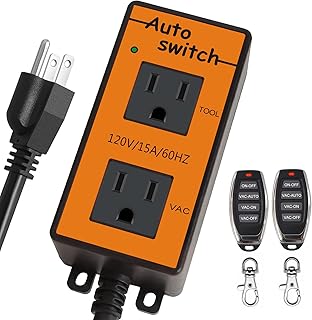 Automatic Vacuum Switch with Remote,Allow Power Tool/Table Saw to Turn Vac Cleaner/Accessory On and Off Automatically, Load Sensing, On Delay Prevent Circuit Overload, Shop Dust Collector Off Delay