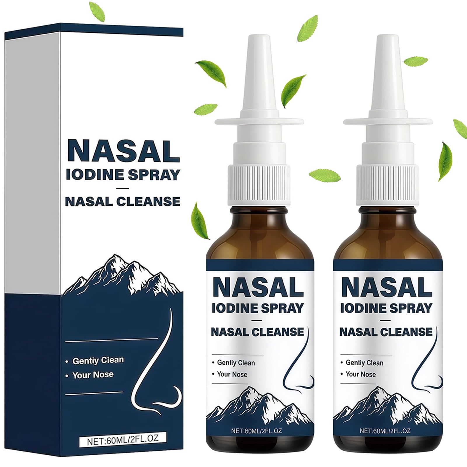 2PCS Iodine Nasal Spray,Daily Nasal Cleanse,Daily Nasal Cleanse & Care Mist,Fine Mist Non-Medicated Nasal Spray - 150+ Uses per Bottle for Dry Air,Fine Mist for Dry Air & Travel,120 ml