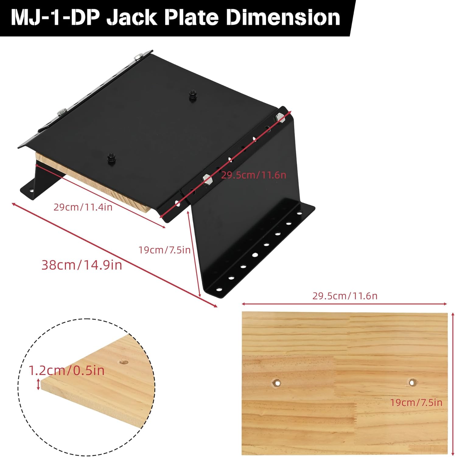MJ-1-DP Outboard Jack Plate, 4'' Setback Small Engine Jack Plates for Outboard Motors up to 35HP, Adjustable Jackplate with Wooden Mounting Block, Manual Add Distance Between Engine and Transom