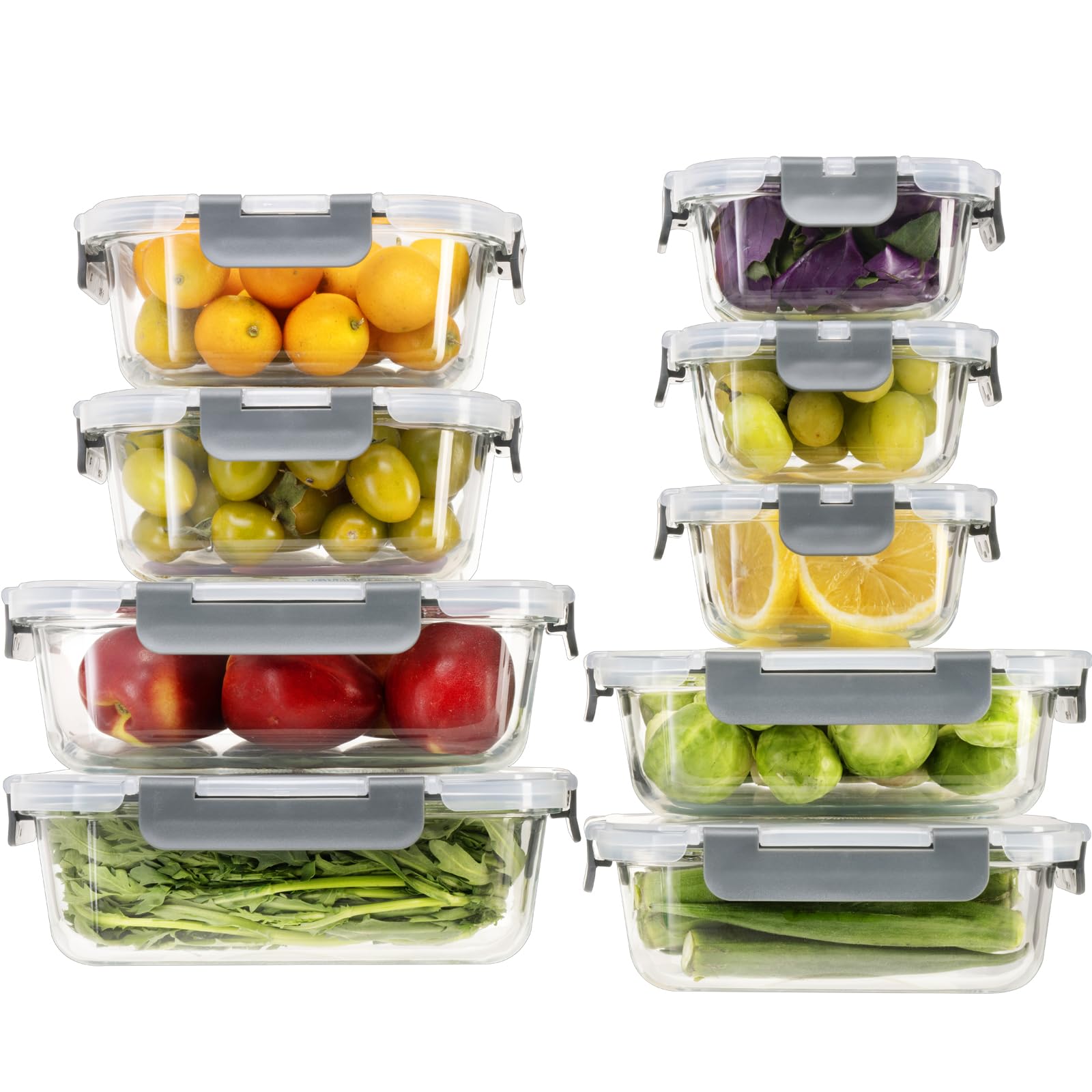 18 Pieces Glass Food Storage Containers with Lids,Airtight Glass Meal Prep Containers,Glass Storage Containers Set for Kitchen,Pantry BPA Free & Leak Proof (9 lids & 9 Containers)