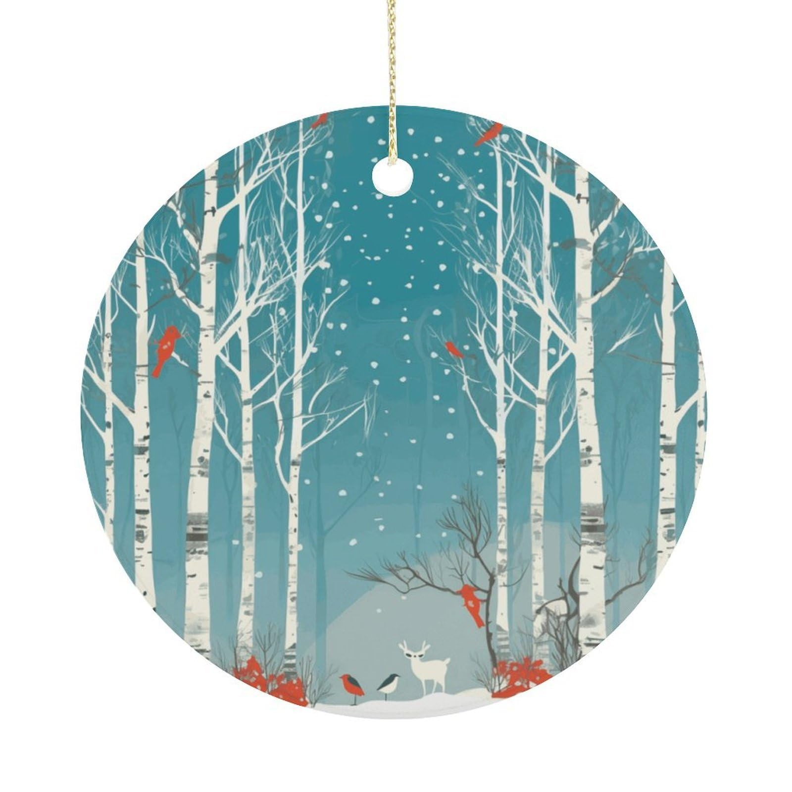 Merry Christmas Birch Tree Christmas Ornaments Colorful Round Ceramic Ornament Christmas Hanging Decor Christmas Tree Decorations Xmas Keepsake for Women Men Xmas Holiday Party