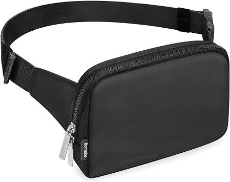 2L Everywhere Belt Bag for Women Men, Large Fanny Pack with Adjustable Strap 55", Waist Bag with Multiple Pockets, Crossbody Bag Water-resistant for Travel Gym Sports Running Hiking, Black