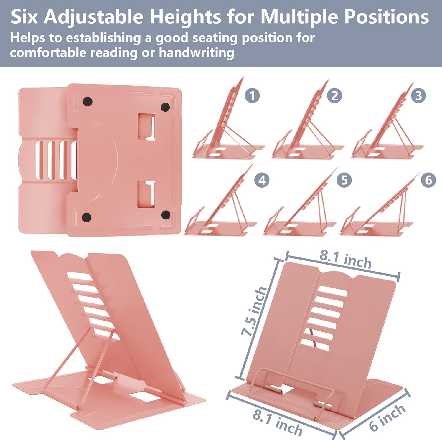 Metal Book Stands, VFINE Adjustable Reading Rest Book Holder Cookbook Stand Documents Holder Desk Book Stand for Reading Books, Recipes, Textbooks, Music Books（Pink） : Health & Household