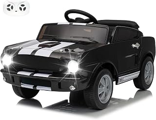 Wanan 12V Licensed Shelby Electric Car for Kids, Ride On Toy with Remote Control, Bluetooth Music, Adjustable 3 Speed, Multiple Panel, LED Lights, Shock Absorbers, Safety Belt (12V, Black)