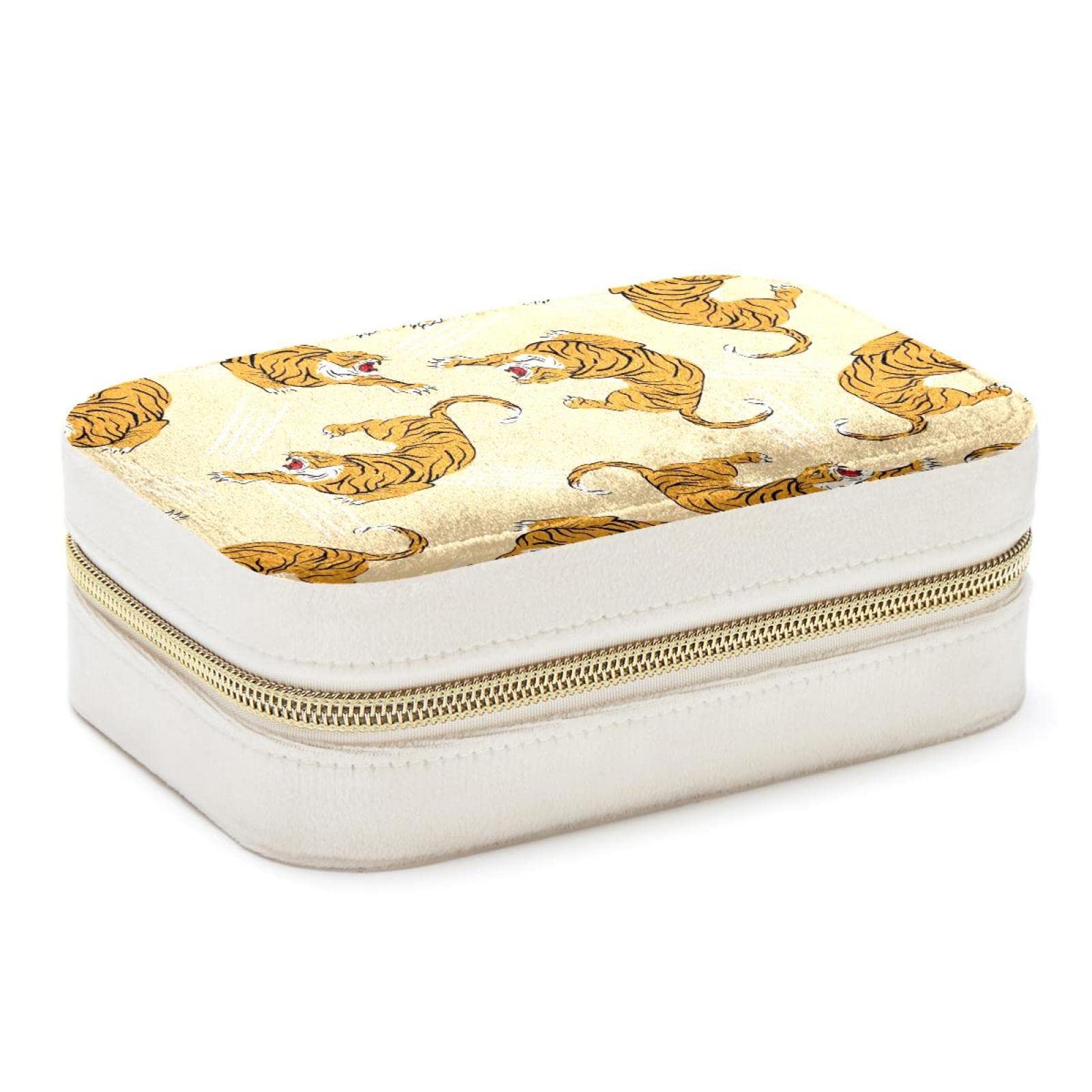 Boîte rangement bijoux anti emmêlement voyage rigide motif tigre vintage