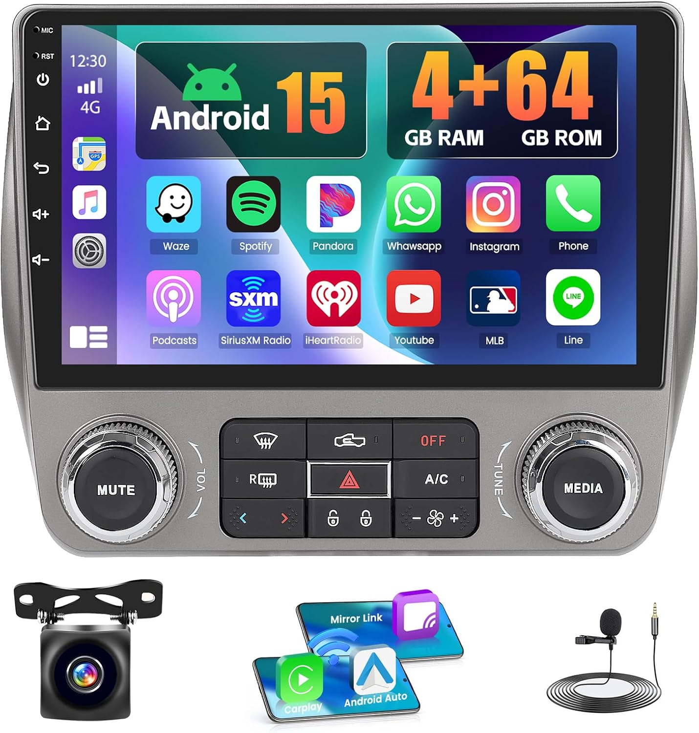 4+64GB for Chevrolet Chevy Camaro 2010 2011 2012 2013 2014 2015 Android 15 Car Radio CarPlay Android Auto, Realdio 8-Core 9" IPS Touch Screen Car Stereo with Bluetooth DSP 32EQ FM/RDS WiFi GPS 59UI