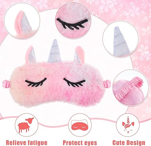 Miniatura 5 de 24 piezas de pijamas incluyen 12 máscaras de ojos de unicornio y 12 diademas para el pelo con pajarita para lavar la cara, máscara de dormir,