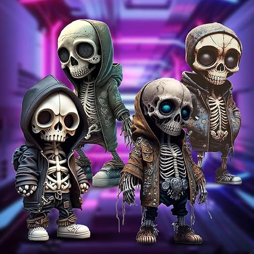 Miniatura 3 de 4 figuras de esqueleto geniales, decoración única de calavera de resina, adornos enanos de Halloween, estatua de gnomo de esqueleto para escritorio