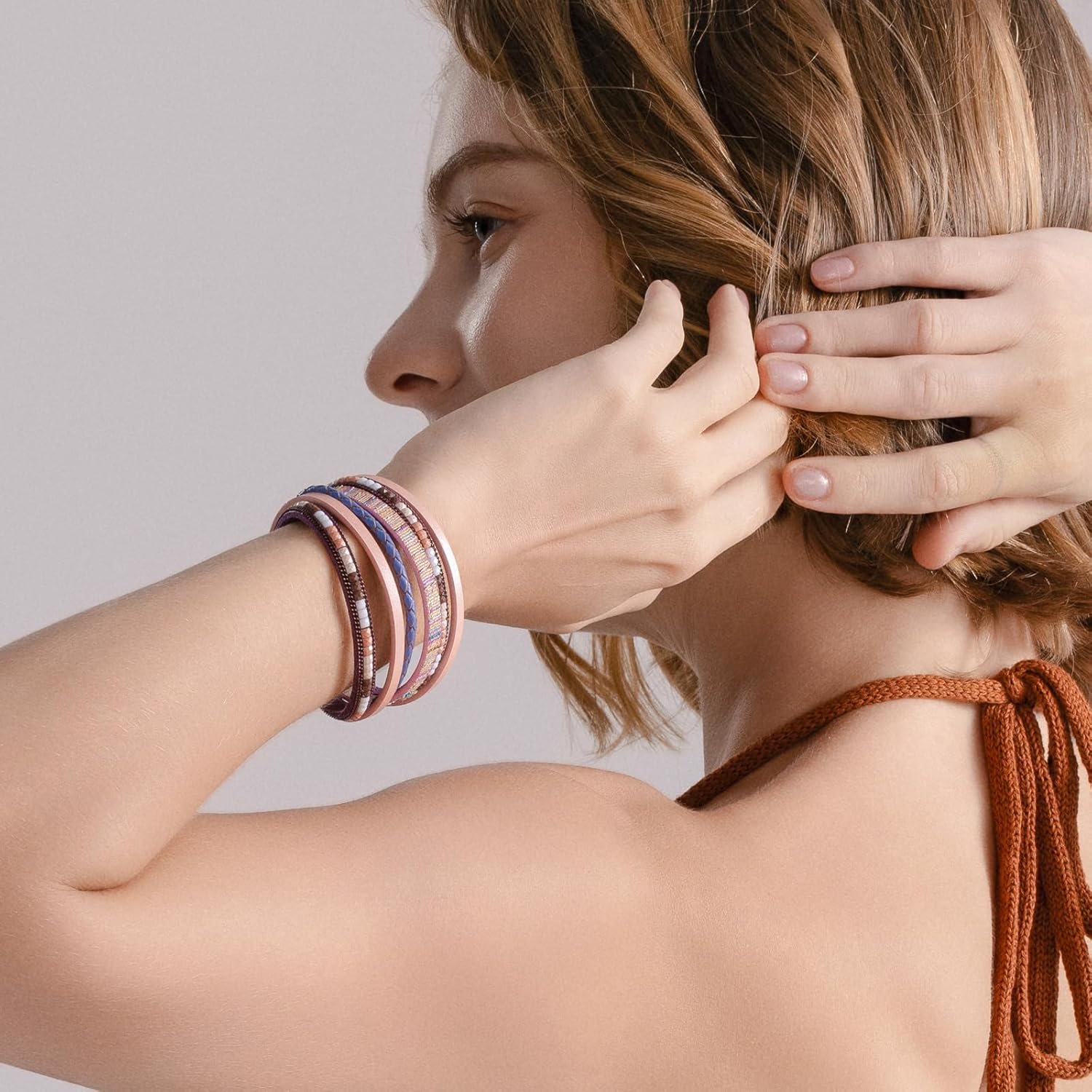 FANCY SHINY Boho Leather Wrap Bracelets Trendy Layered Bracelets with Magnetic Clasp Strackable Bohemian Jewelry Cowboy Cowgirl Chic Gifts for Women - Image 3