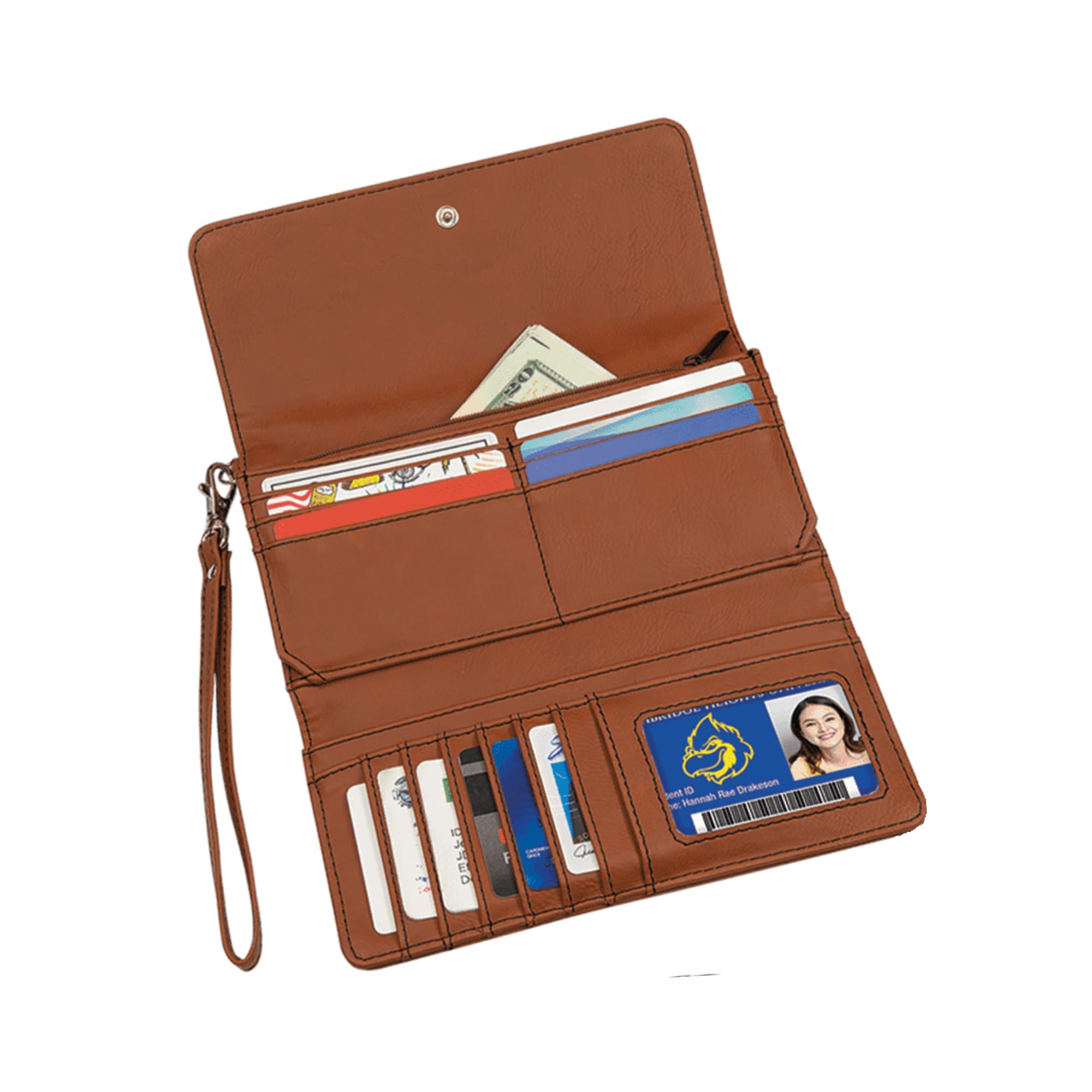 Personalized Birth Month Flower and Name or Text Leather Wallet with Wrist Strap, Customized Wallet, Gift for Her, Mother's Day Gift, Birthday Gift, Valentine's Day Gift (White)