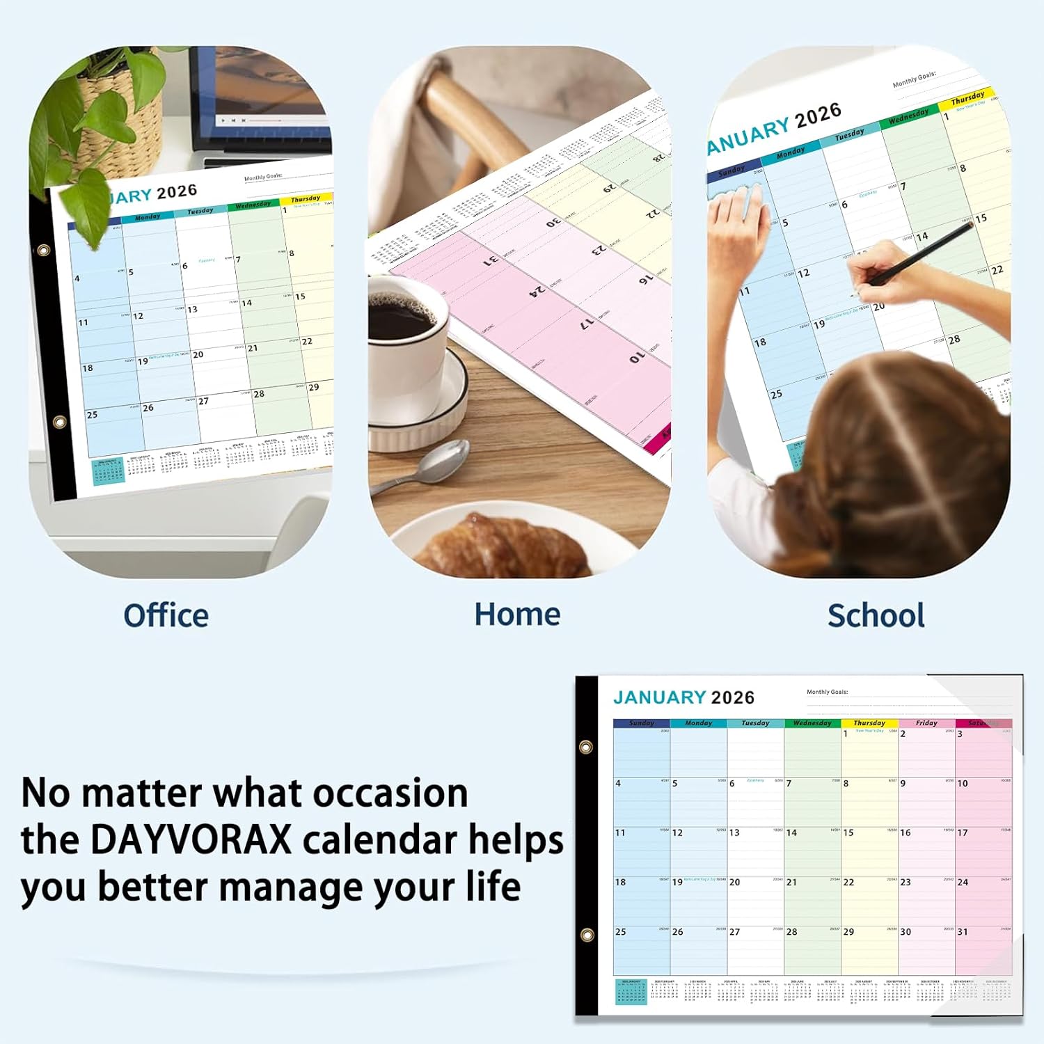 2026-2027 Desk Calendar - 22" x 17", 18 Month Calendar Jan 2026 - Jun 2027, Large Monthly Desktop Calendar with Daily Blocks, Thick Paper, Corner Protectors - Colorful (3 Stickers Included)