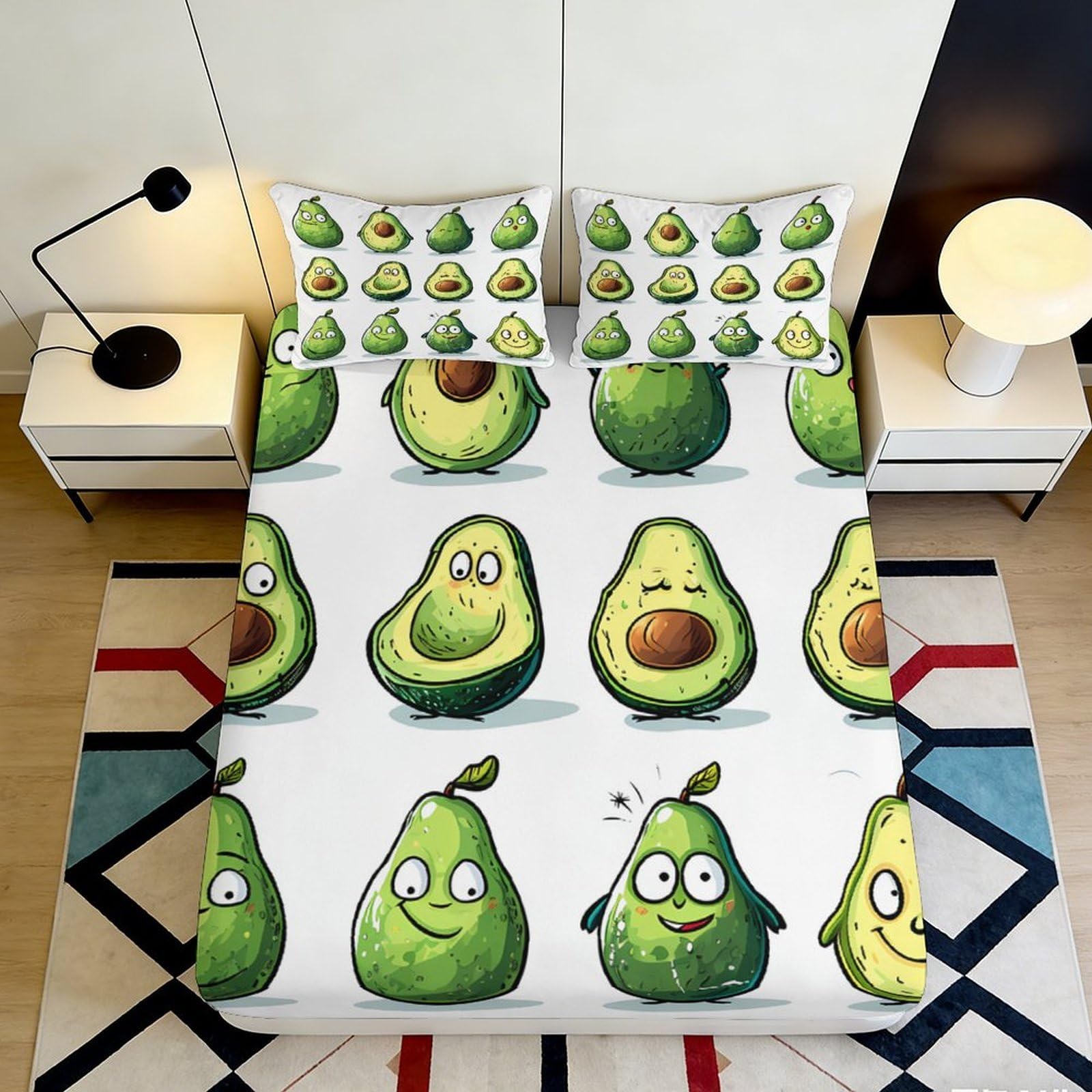 Pnayamiorkfel Style-6 3D Printed Avocado Cartoon Fitted Sheet Microfiber Soft Breathable Fruit Fun Bed Cover For Bedroom Dorm Decor 90X200x25cm