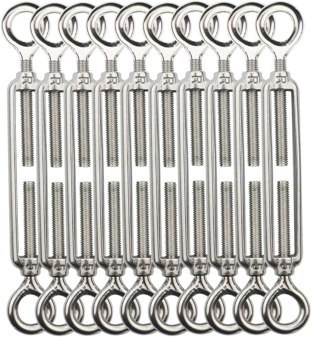 TooTaci 10 Pack M5 Turnbuckle Eye and Eye, 304 Stainless Steel Turnbuckle Wire Tensioner, Adjustable Turnbuckles for Cables Wire, Cable Tightener for Tension, Garden Trellis, Cable Railing
