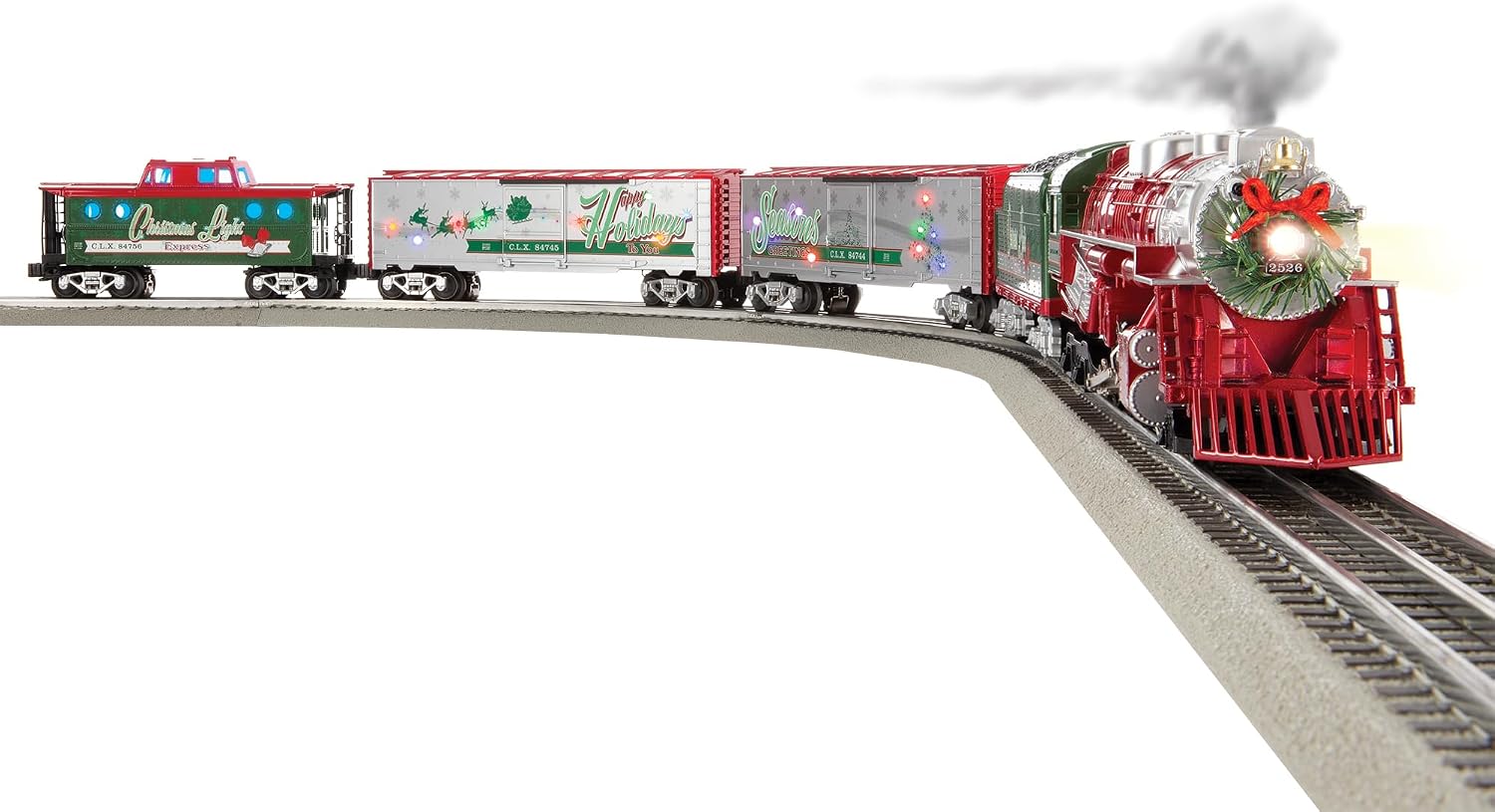 Lionel Christmas Light Express LionChief Freight Bluetooth 5.0 O Gauge Train Set with Smoke, Voice Control, Sounds, Lights, and FasTrack - (No Remote)