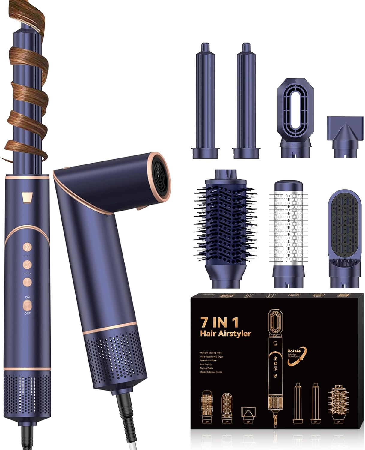 UKLISS 7-in-1 airstyler set 110.000RPM high-speed ionen haardroger, haarstyler, blauw