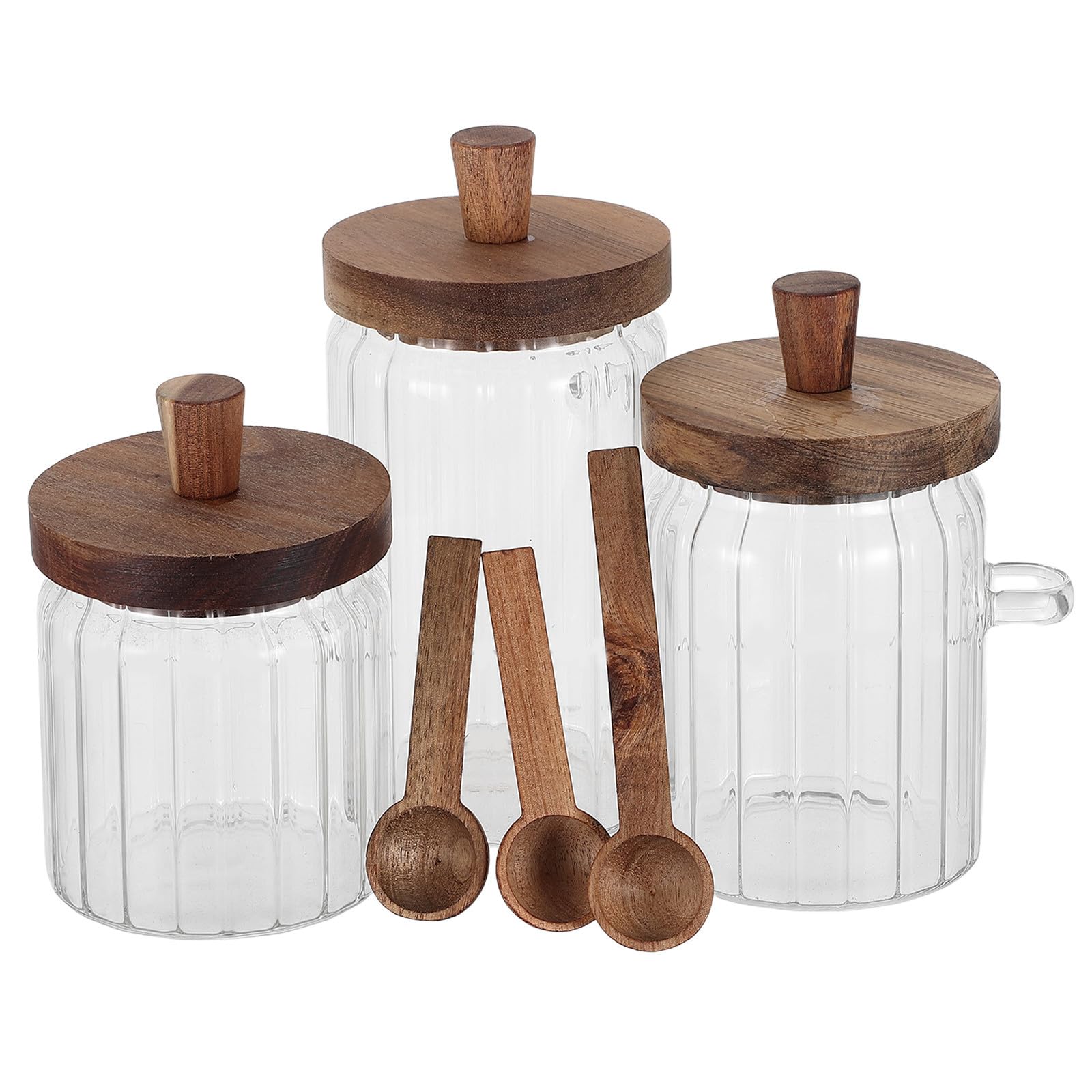 Sosoport 3 Set Barattolo di Vetro 450ml e Cucchiaio con Coperchio in Legno