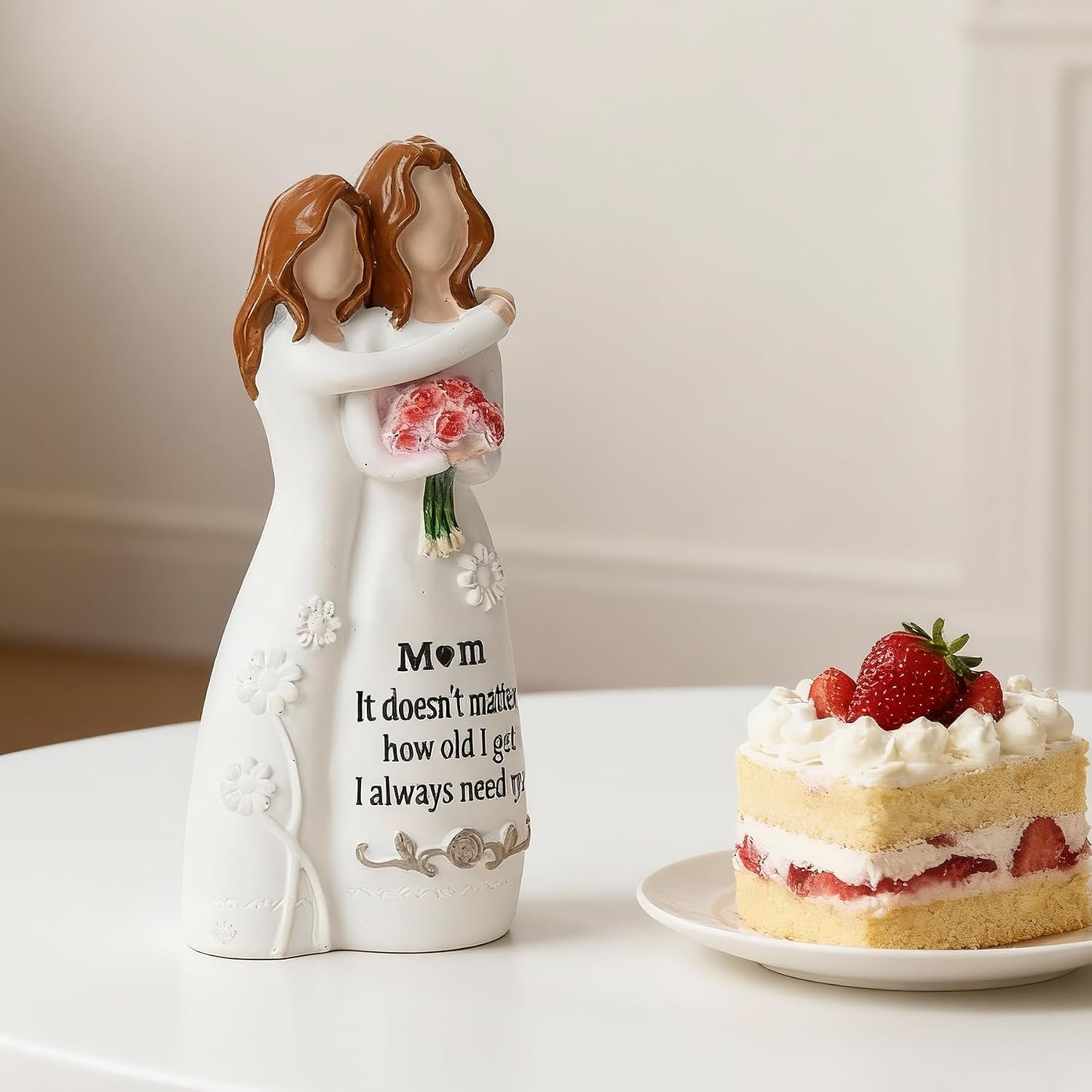 Ocosy Mother Daughter Figurine from Daughter, Sentimental Keepsake, Mom Birthday Gifts, Decorative Sculpture, Red Flower thumbnail