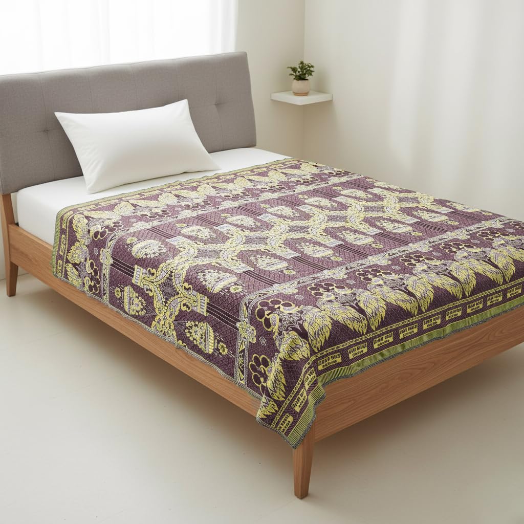 TUNI MANI Peacock Design Blanket/Bedsheet/Solapur Cotton Chaddar/Size: 60" x 90"inches / 5' x 7.5' Feet (Queen Size) (Maroon)-image-21