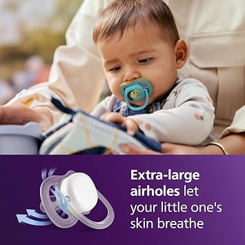 Philips Avent Ultra Air Day & Night Soothers - Orthodontic Design, for Babies 6-18 Months, Glow-in-The-Dark Version, Soft Silicone Symmetrical Teat, BPA-Free, Sterilizing Cases, 4 Pack, SCF087/27