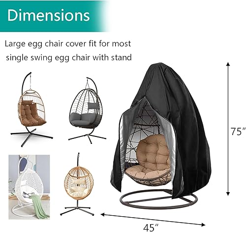 Vista 2 de FLYMEI 【Actualizado】 Fundas para silla de huevo de patio con cremallera, fundas de mimbre duraderas y grandes, impermeables, resistentes a la Negro