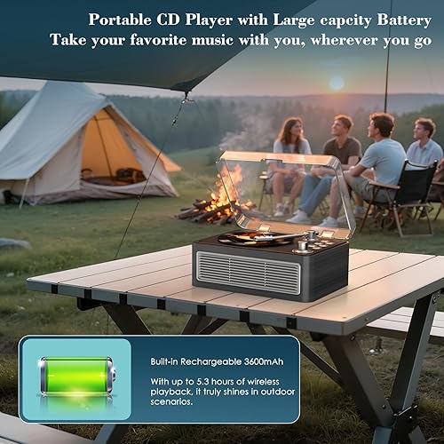 Miniatura 5 de Reproductor de CD portátil Bluetooth Reproductores de CD Kegaudio para el hogar con altavoces 3600mAh recargable y radio y control remoto