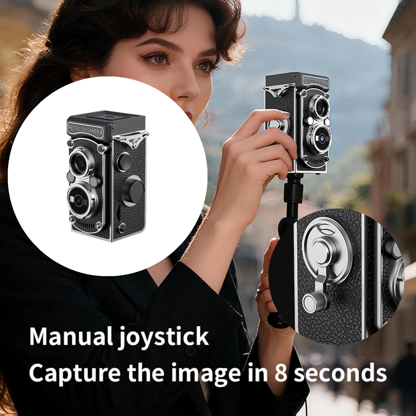 Fotocamera digitale di design con schermo inclinabile, capacità 32 GB, luce integrata e supporto per fotocamera tradizionale