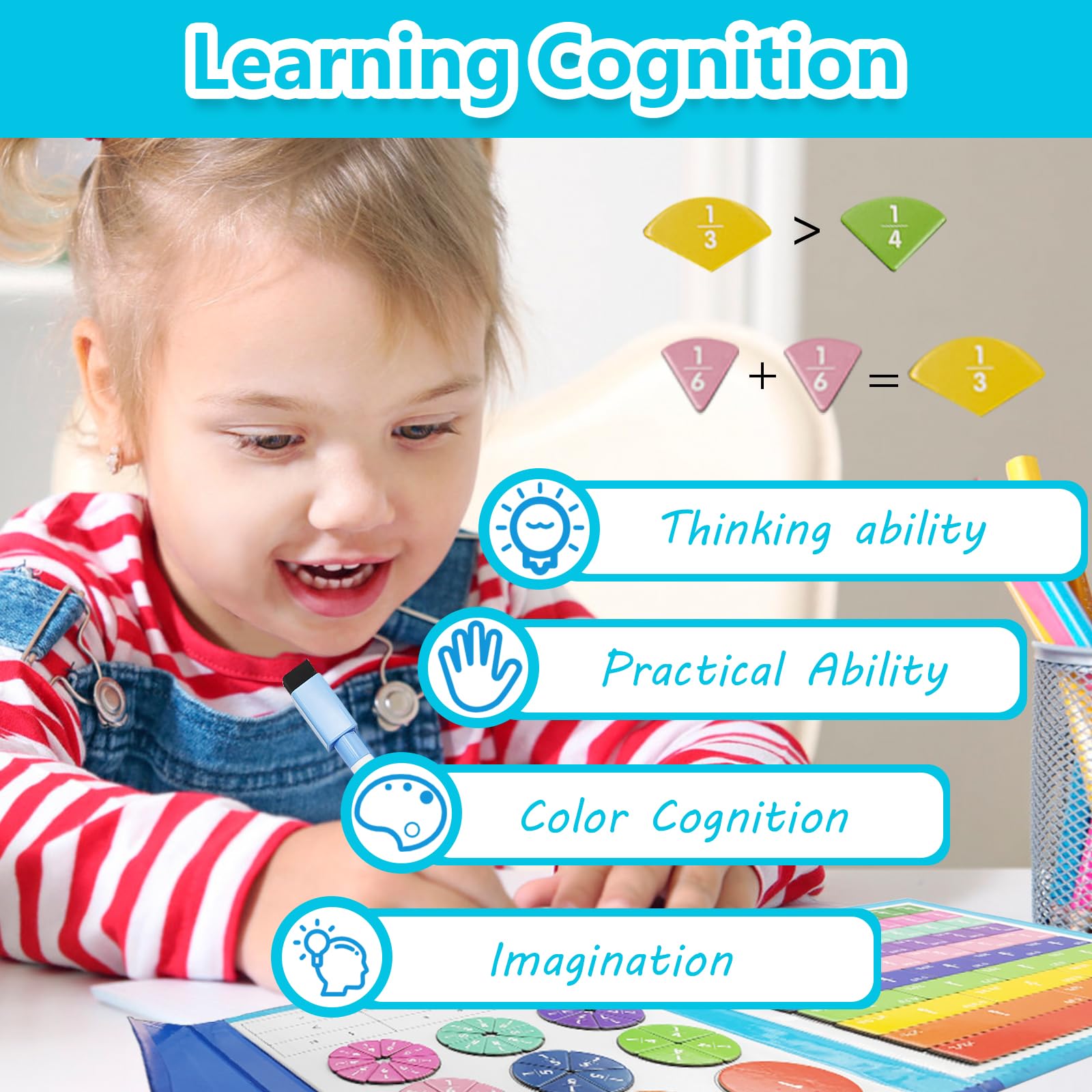 Magnetic Fraction Book,Montessori Magnetic Book Fraction Puzzle for Children Magnetic Puzzle Learning Resources,Fractions Resources for Children for Arly Math Skills Development - Image 3