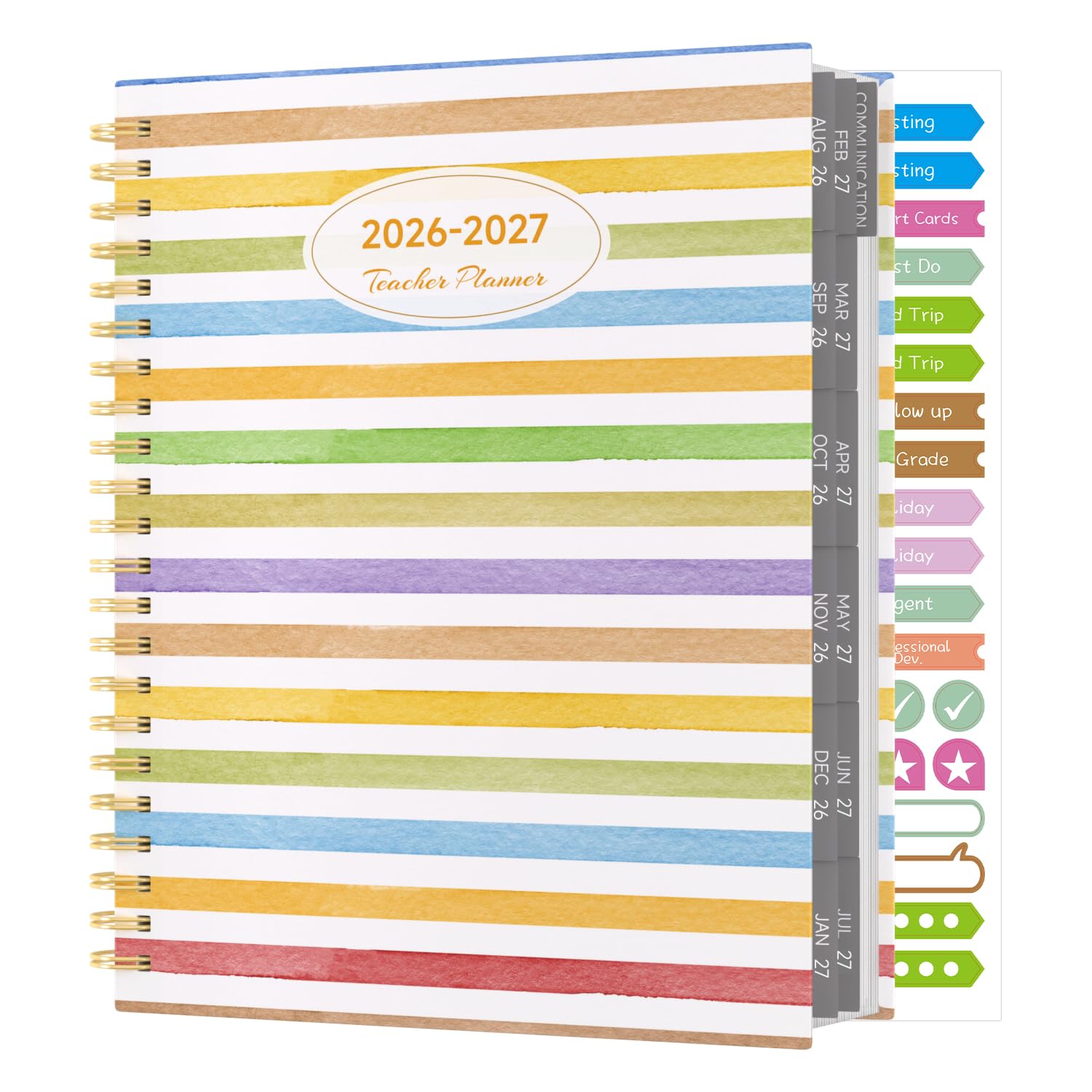 Teacher Planner 2026-2027, August 2026 - July 2027, Academic Diary Teachers Lesson Planner Book with Stickers, 8.5" x 11", Wirebound, Laminated Tabs, Pocket - Easily Organize Class Schedule - Classic
