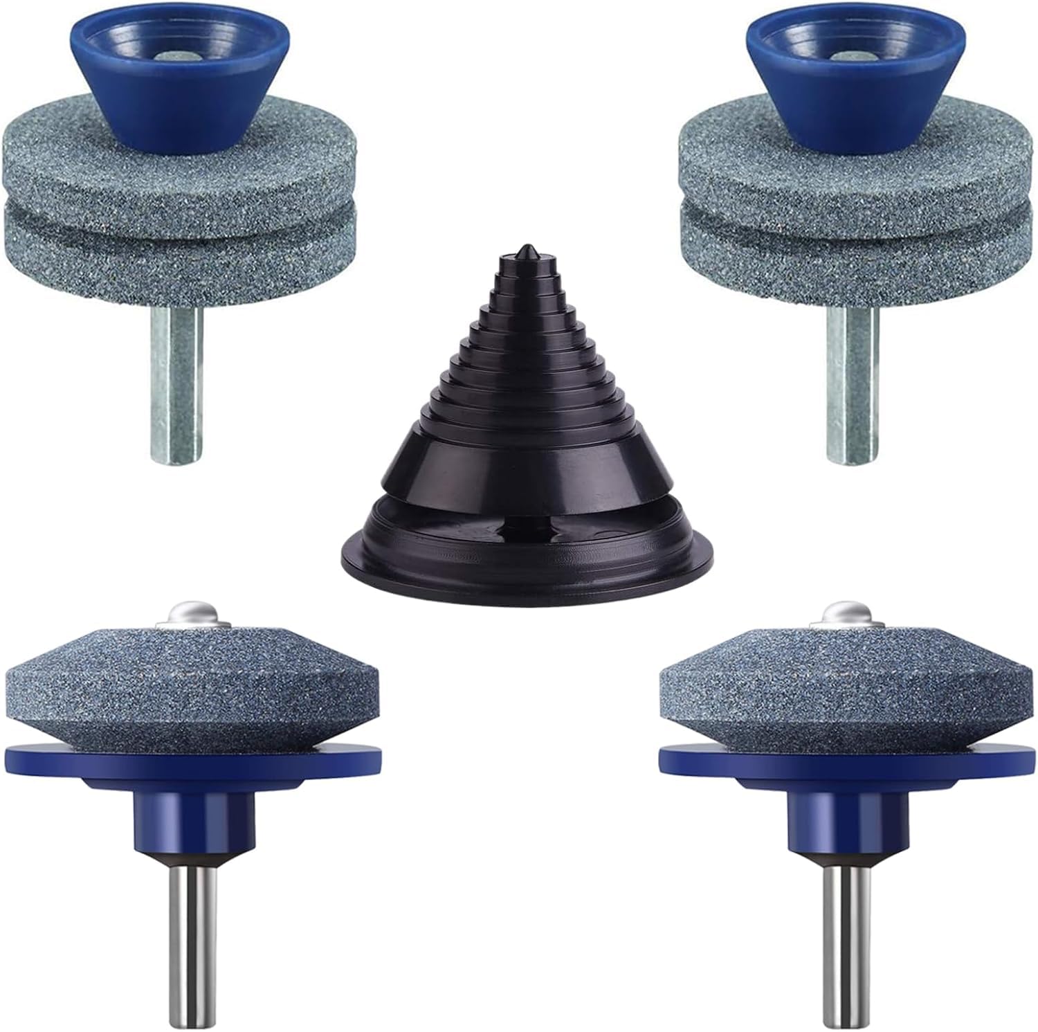 Collenatsy 4PCS Lawnmower Blade Sharpener with Lawn Mower Blade Balancer | Rotary Lawn Mower Blade Sharpener with Balancer for Any Power Hand Drill