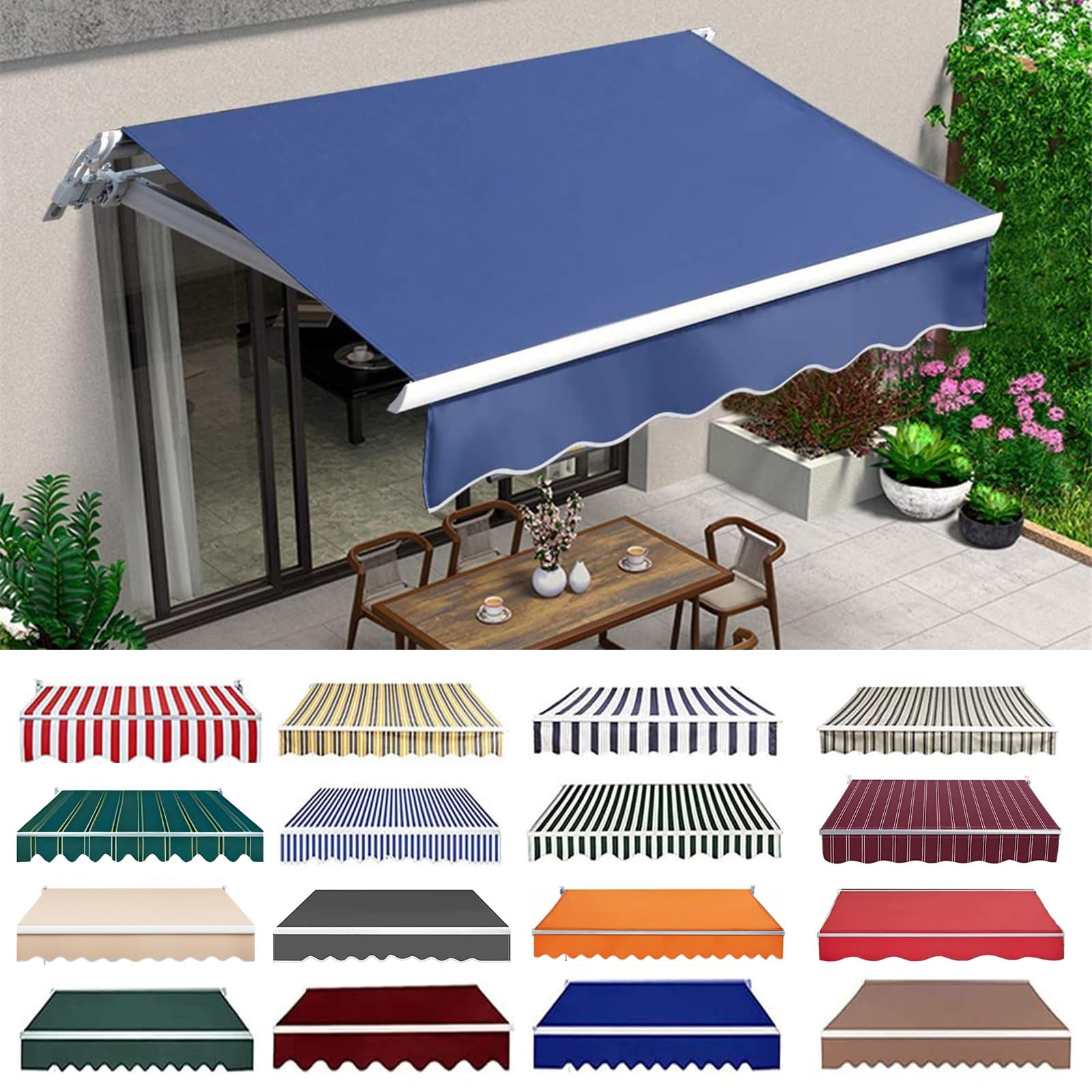 YEUCECOL Retractable Patio Awning Replacement Fabric (Without Frame) Waterproof Shade Sun Shade Awning Cover Outdoor Patio Canopy Sunsetter Deck
