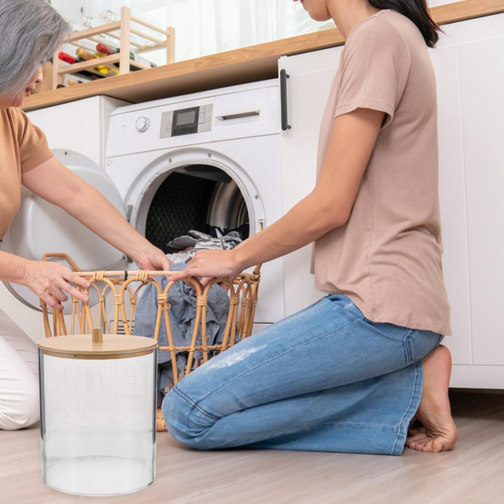 POPETPOP Scatola per la carta da bucato organizer per cialde per lavastoviglie contenitore acrilico con coperchio accessori per il bucato di legno Transparent