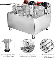 Vista 5 de CROSSON Freidora eléctrica de doble tanque de 20 libras con cabezal giratorio, temporizador de 30 minutos, tanque de aceite extraíble de acero