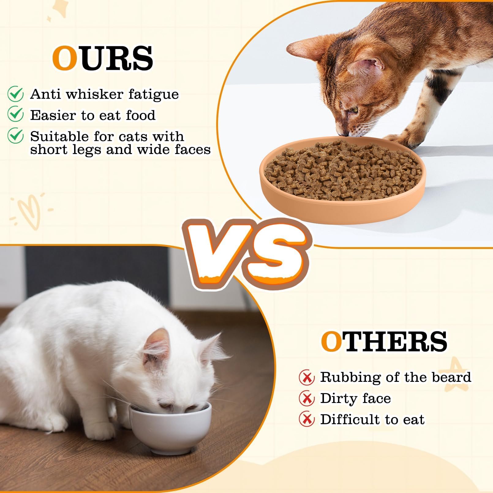 BNOSDM Katzennapf aus Silikon, rutschfest, für Trockenfutter und Nassfutter, flache Entlastung, Schnurrhaar, Müdigkeit, Haustiernäpfe, Teller-Set für Kätzchen, kleine Katzen und Hunde, 2 Stück